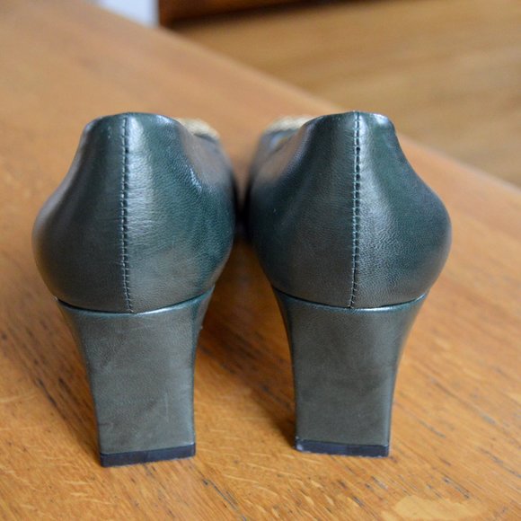 Nearly New Timothy Hitman Green Leather & Gold Dotted Metal Cap Toe VINTAGE 80s - Picture 5 of 8
